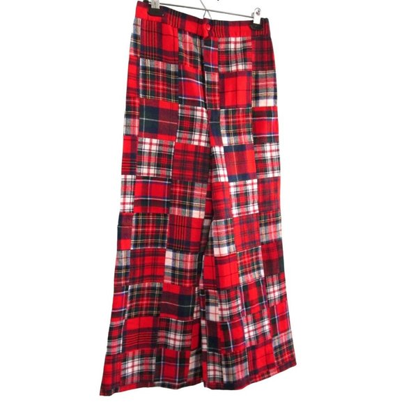 Wool Plaid Patchwork Flare Pants Lined No Tag Vintage Hand Made See Measurements - Picture 2 of 15